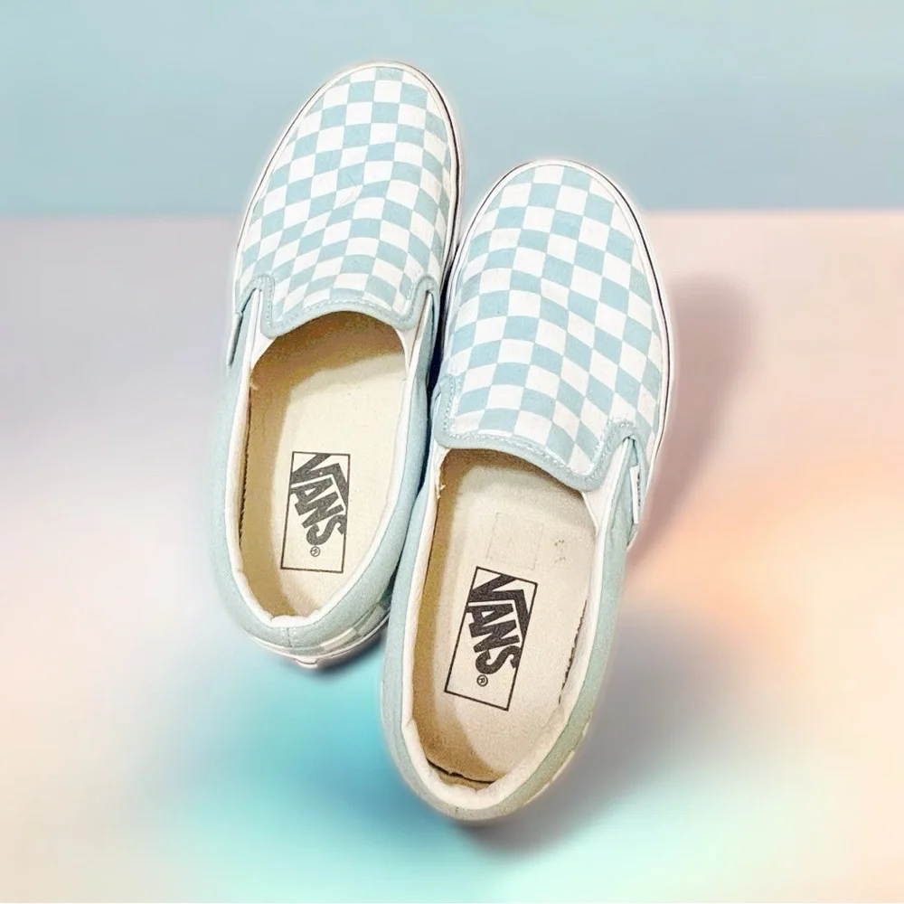 Vans Aqua Checkered Slip-On Shoes - Size 8 Women's - Picture 6 of 15